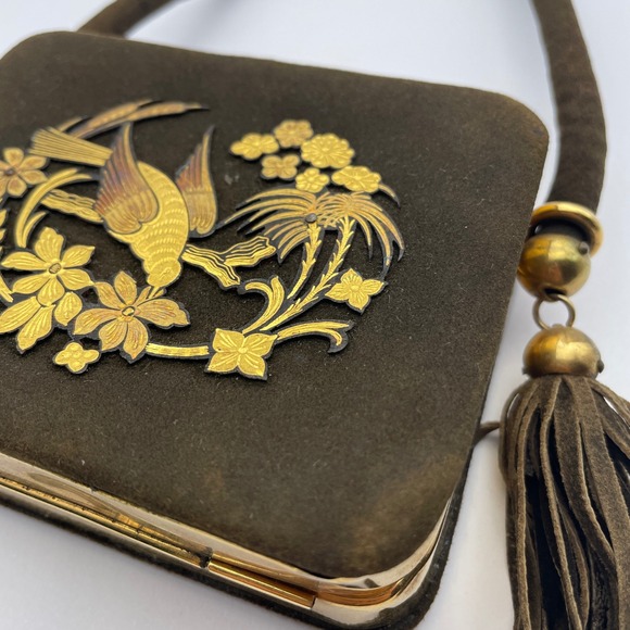 Vintage Minaudiere Cosmetic Purse Embellished Damascene Compact Vanity Bag - Picture 3 of 15